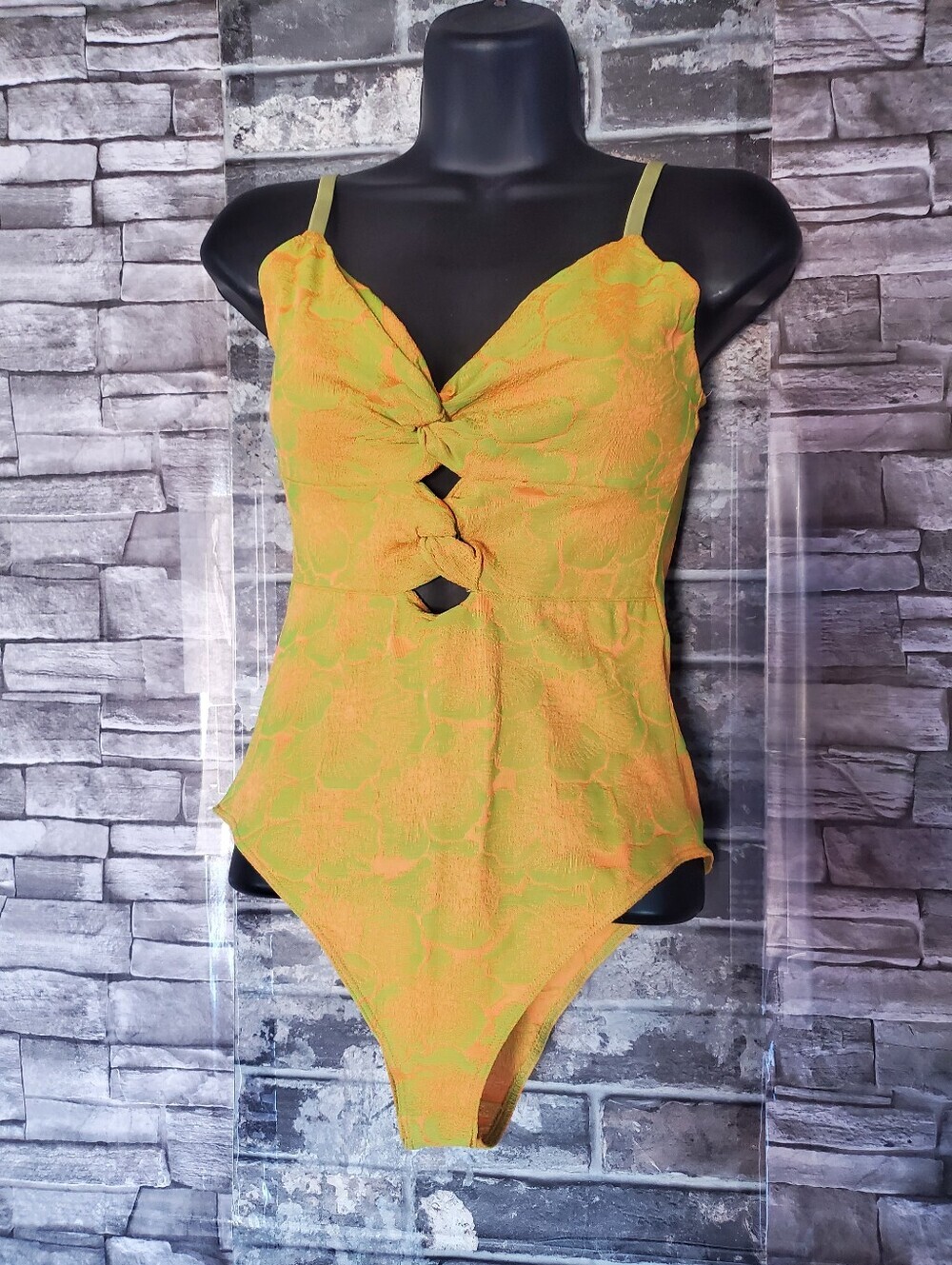 Zara Lime Green Textured Knot-Front Bodysuit  Fitted Y2K Festival Summer Beachy